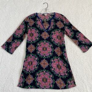 J. Crew Floral Tunic in Navy with Pink and Green Accents